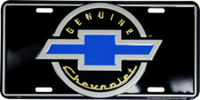 Chevrolet Genuine Bowtie License Plate Metal Black Blue Silver Sign Embossed