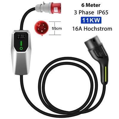 EU Mobile Wallbox EV Ladegerät Ladekabel 240V & Starkstrom CEE 11KW 16A Typ 2 6m