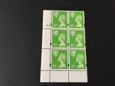 SCOTLAND S83 20p Bright Green CB Cyl Q4Q4 U/M Block 6 Ellipse type A9 Spec XSL35