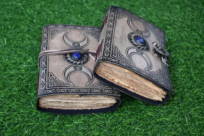Vintage Leather Journal grimoire Celtic Witch Stone Leather Book of Shadows New - Image 3 of 4