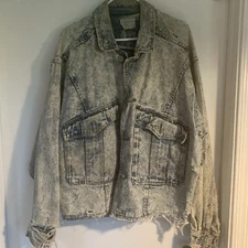 Vintage Coda Denim Jacket Mens Large  DISTRESSED Acid Washed Baggy Streetwear