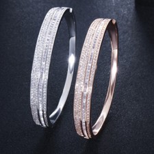 Elegant Rose Gold Plated Bangle Cuff Bracelet Cubic Zirconia Women Bride Jewelry