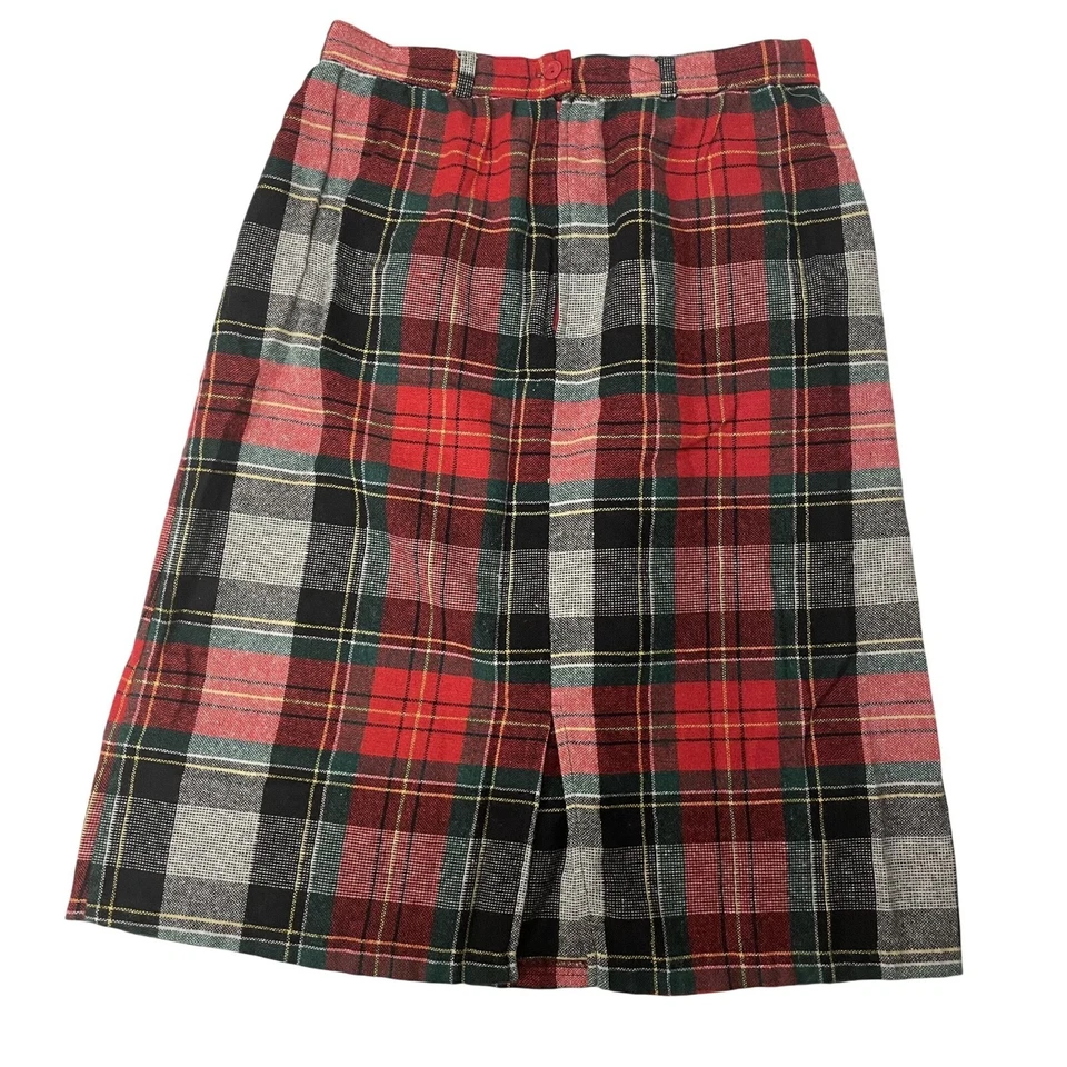 Vtg 70’s RED GREEN PLAID Wool Tweed MoD Preppy Tartan A Line Pocket Skirt MIDI S - Image 4 of 4