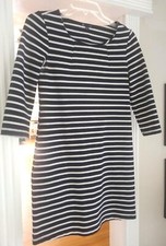 GAP Women's Size XS Black White Striped 3/4 Sleeve Dress Knee Length