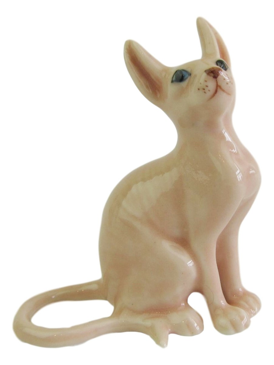 Miniature Porcelain Cat figurine, Sphynx Pink