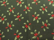 Cotton Fabric Holly Red Berries on Dark Green Christmas 32" x 36" Piece
