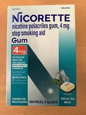Nicorette 4mg White Ice Mint Nicotine Gum 100ct. Stop Smoking Aid. *Free Ship*