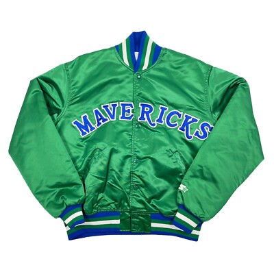Vtg Rare NBA Dallas Mavericks Starter Satin Bomber Jacket Green