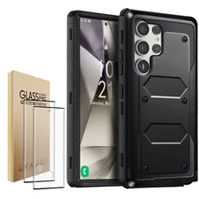 Hybrid Rugged Hard Protective Phone Case Cover + Tempered Glass Screen Protector