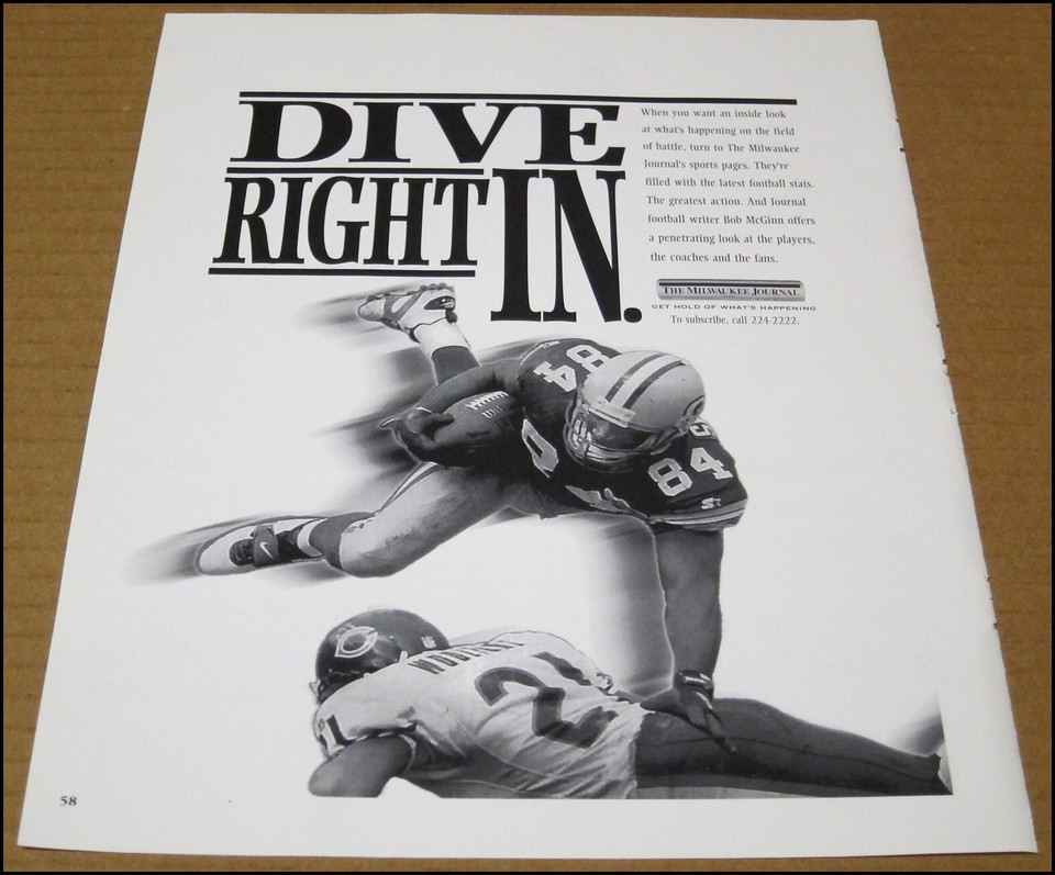1994 Sterling Sharpe The Milwaukee Journal Print Ad Advert Green Bay Packers WR eBay