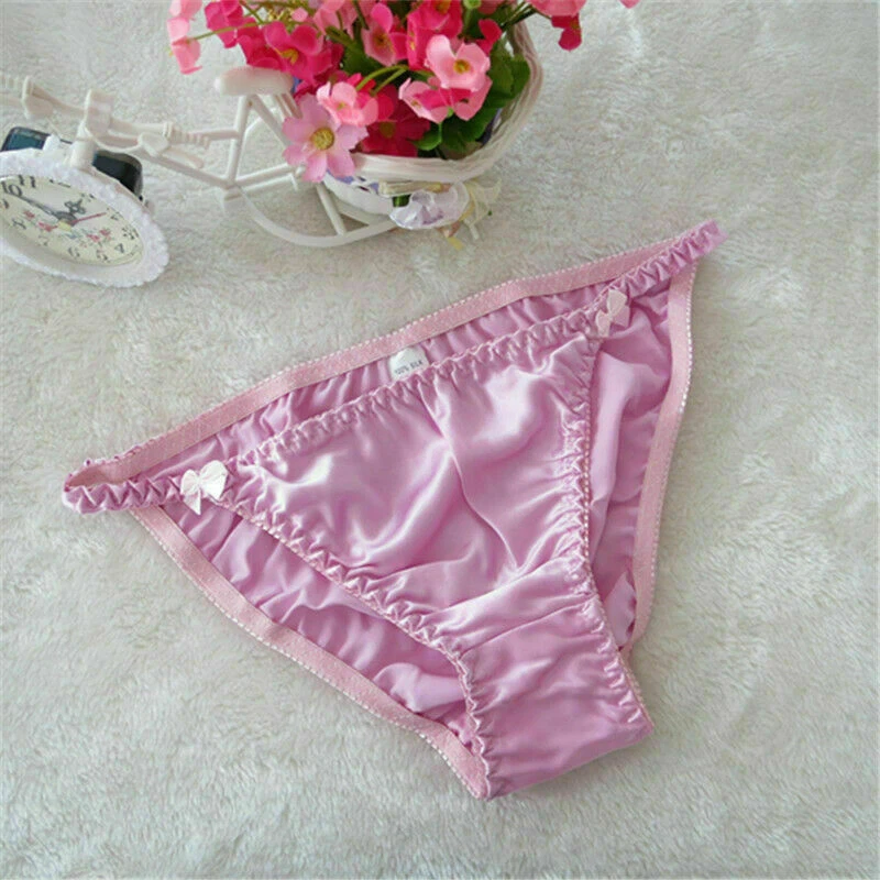 Lindos bikinis decorativos 100 % seda con lazo tanga ropa interior M L XL para mujer Foto 3 de 4