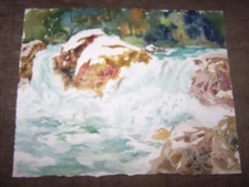 Original Watercolors By Peg Humphreys Waterfall & White Picket Fence 13.7" x 11"