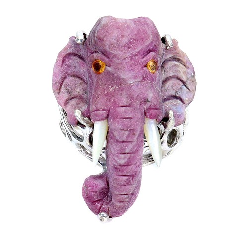Summer 925 Silver Ring Elephant Carving Ruby 53ct Sapphire Handmade Gemstone - Picture 2 of 13