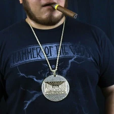 14k Gold Plated " Huge LAST SUPPER" Pendant Cubic Zirconia 30" Rope  Chain