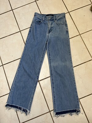 J BRAND RARE! Light Wash JOAN CROP Wide Leg Raw Double Hem Jeans in TROUPE Sz 22