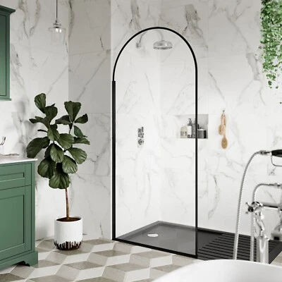 HUDSON REED Bathroom Black Arch Walk-In Wet Room Shower Screen 800mm 8mm Glass Easy Clean