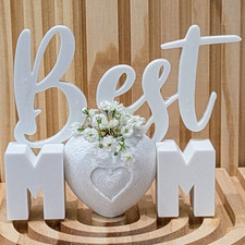 Best Mom White Decorative Sign with Heart and Flowers for Mother's Day