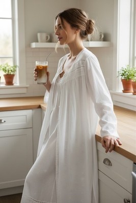 Erika Taylor White Cotton Nightgown Dress Lace Pintuck Swiss Dot #AM
