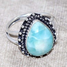925 Silver Plated Larimar Ring US 9.5 Eye Catching Design Most Beautiful GW