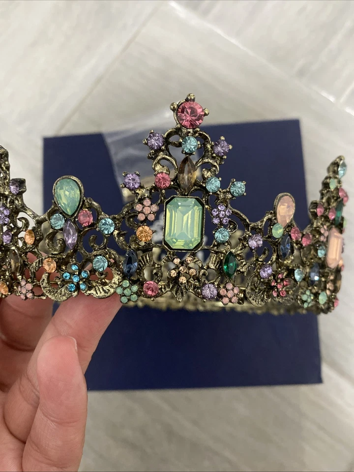 Corona redonda grande cristal dorado multicolor de 5,6 cm de alto boda graduación reina concurso Foto 4 de 4