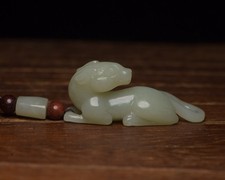 Certified Natural Hetian Jade Handcarved Exquisite Dog Statue Pendant 90101