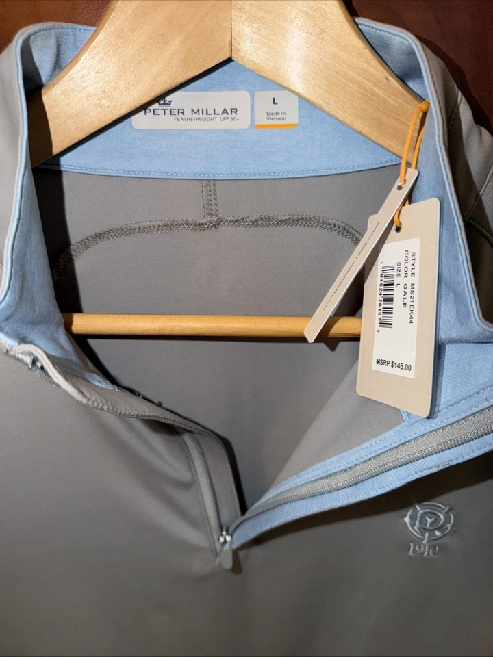 Pullover de golf Peter Millar Crown deportivo peso pluma L 1/4 cremallera para hombre ¡RARO NUEVO CON ETIQUETAS! Foto 3 de 4