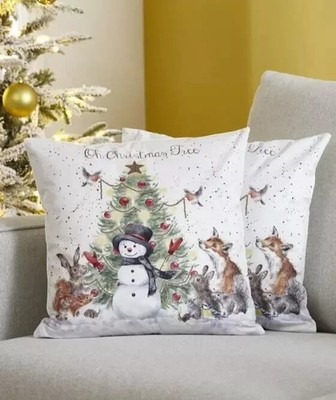 Schneemann Weihnachtsbaum Velours Kissenbezug Gestreut Schlafsofa Blau Weiß 17''