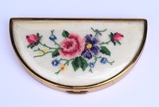 Vintage Gold Tone Half Moon Floral Embroidere...