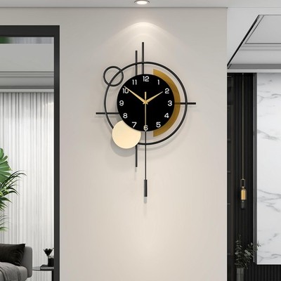 Wall Clock Living Room Decor Decorative Wall Clock W/ Pendulum Silent Quartz
