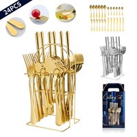 [24pcs] Hanging Cutlery Set Stainless Steel Tea Spoon Fork Restaurant Rack Top