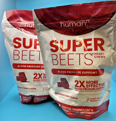 HumanN SuperBeets Heart Chews Pomegranate 60 Ct Blood Pressure Support- 2 pack