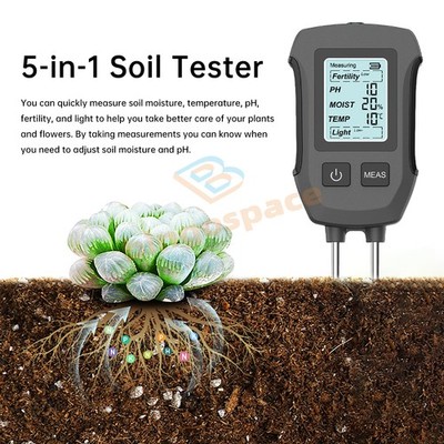 5-in-1 Digital PH Soil Tester LCD Moisture Plant Water Temperature Light Meter