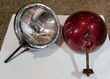 Vintage 8 Inch Red + Chrome Rat Rod Car Truck Light Pair Patina Hot Rod Classic 