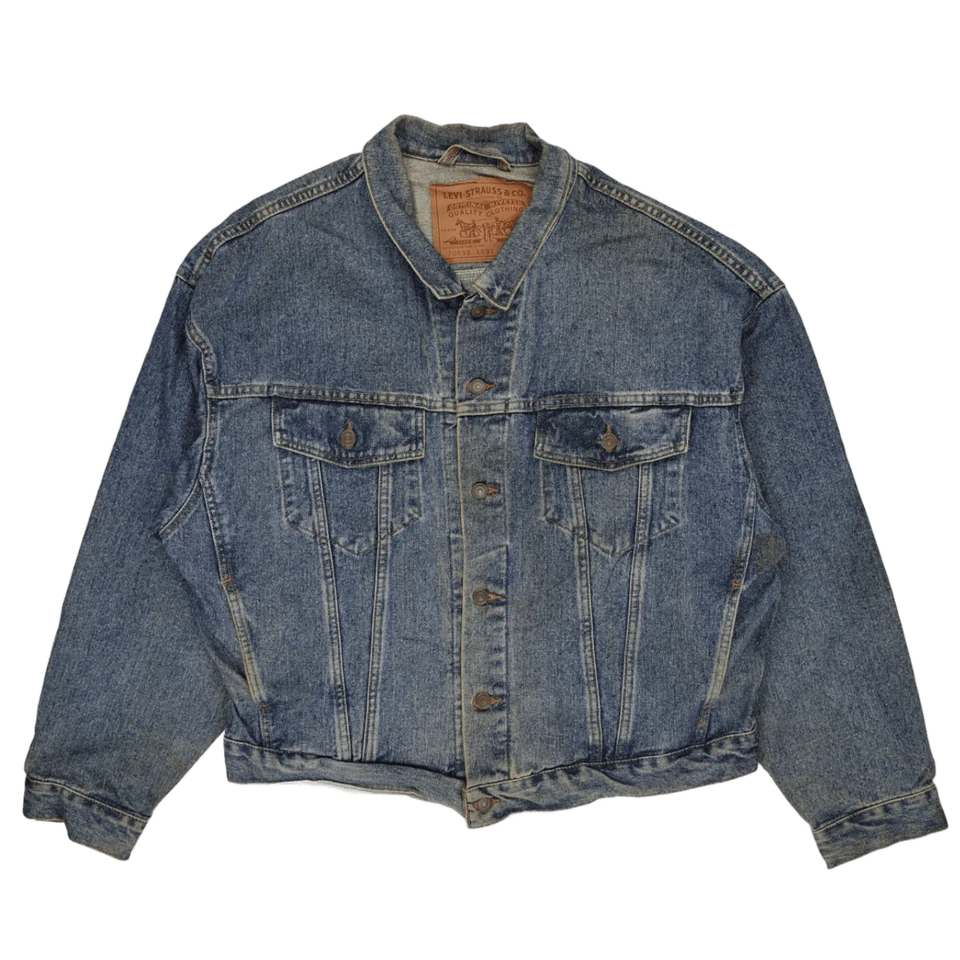 Vintage Levis Denim Trucker Jacket Mens Medium Mid Blue Relaxed Fit Mexico 90s, photo 1 of 4