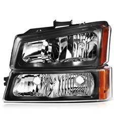 2003-2006 Silverado 1500 Black Housing Amber Reflector Clear Lens Headlight Pair