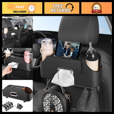 Multifunctional Car Headrest Storage Box with Cup Holder  Tissue Organizer - Bl