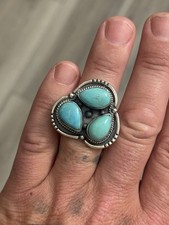 STERLING SILVER NATIVE AMERICAN SW KINGMAN TURQUOISE CLUSTER RING SZ 10 .925