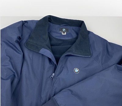 VGC Authentic BMW  Men XL Bomber Jacket Zip Up Fleece Lined Windbreaker Navy Blu