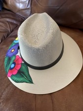 Vintage Mexican Hand Painted Hat- Artisanal-Size Small-Bright birds-Arriero