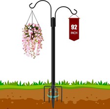Double Shepherd Hooks for Outdoor 92 Inch Bird Feeder Pole with 5 Prong Base 18.