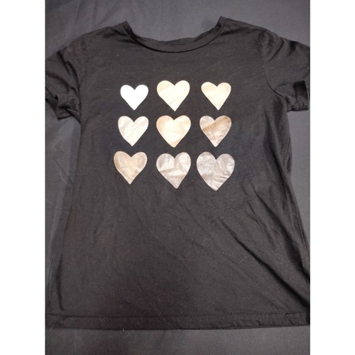 SHEIN Black Tee with Metallic Gold Heart Grid
