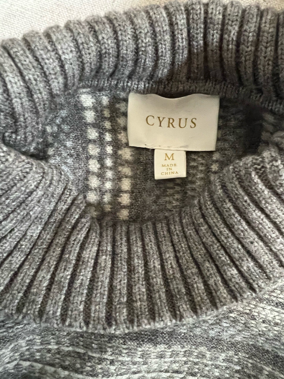 Cyrus Patterned Knit Pullover Sweater Gray Mock N… - image 4