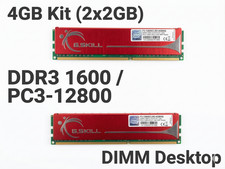 G.SKILL 4GB Kit (2x2GB) DDR3 1600MHz PC3-12800 DIMM Desktop RAM CL9 1.5V