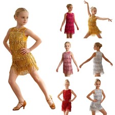 Kids Girls Latin Training Dancewear Sleeveless Costume Fringed Salsa Jazz Dance