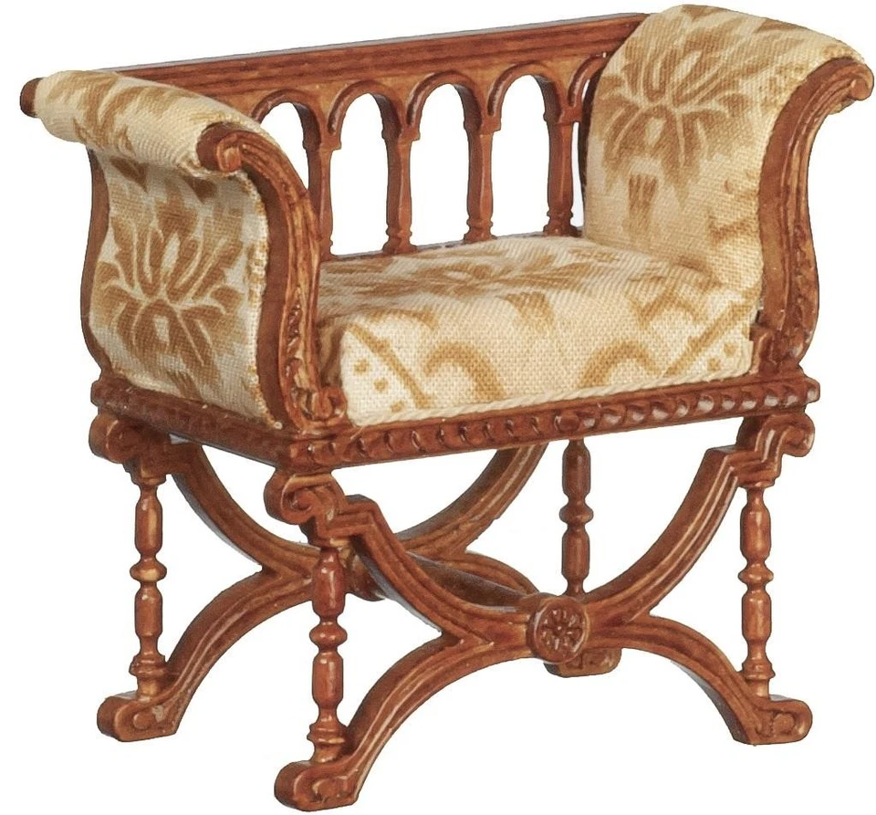 Dolls House Curule Armchair Jacobean Walnut JBM Miniature Living Room Furniture - Image 1 of 1