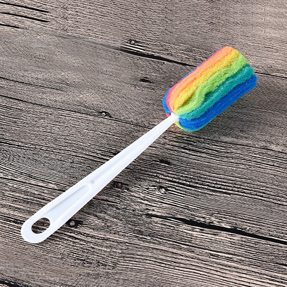 3PCS Reusable Long Handle Cleaning Brush Sponge Bottle Scrubbers Glasses Washing