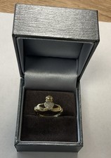 9ct Yellow Gold Ladies Irish Diamond Set Claddagh Ring Hallmarked Size O