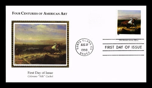 ALBERT BIERSTADT INDIAN ON HORSEBACK PAINTING COLORANO SILK CACHET FDC  1998 UNA