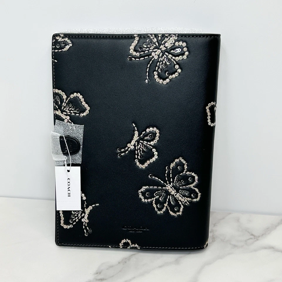 Coach Butterfly Black Leather Notebook NWT 2025 Silver Embossed CCF42 Sold Out - Image 2 of 4
