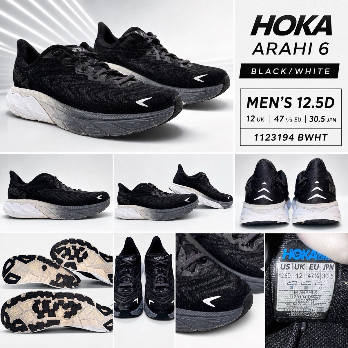 Hoka One One Mens Arahi 5 1115010 BWHT Black Running Shoes Sneakers Size 9.5D Hoka One One Mens Arahi 5 1115010 BWHT Black | Mercari main image 2